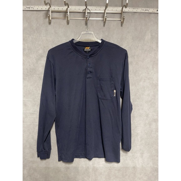 Konreco Shirt Men L Navy Flame Resistant FR Henley Long Sleeve Workwear Cat2 Tee - Picture 2 of 9